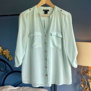 3 For $25 Mint Green Chiffon Button Up Blouse Shirt